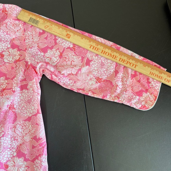 Lilly Pulitzer Pajama Top Womens M Pink Tropical Floral Print Button Up - Picture 11 of 13